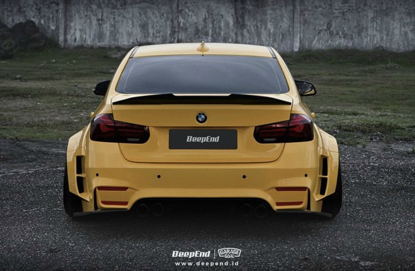 This is a case study of a yellow BMW F30 wide body airride